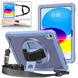 Heavy Duty Shockproof Rugged Tablet Case with Strap - iPad A16 11th11 2025 (Grey Blue with Belt)