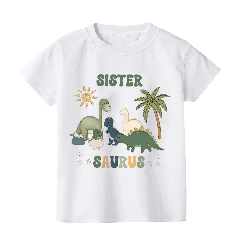 Cartoon Dinosaur Print Family Matching Outfits Tops Boy Birthday Party Family Look T-shirt Dad Mom Bro Sis Tee Shirt Baby Romper 5