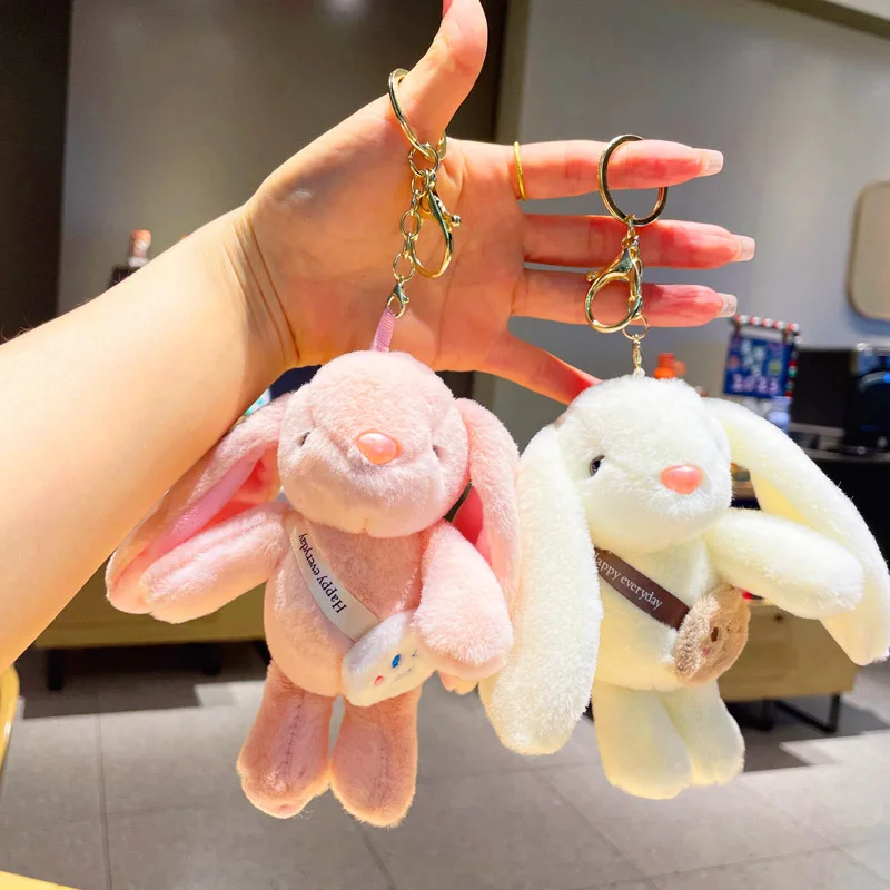 15cm Cute Stuffed Animal Plushie Pendant Long Ear Bunny Plush Toys Soft Rabbit Doll For Children Easter Holiday Party Gift stuffed animal bunny toy led lights music rainbow stuffed animals easter rabbit cushion led light toy gift for children birthday