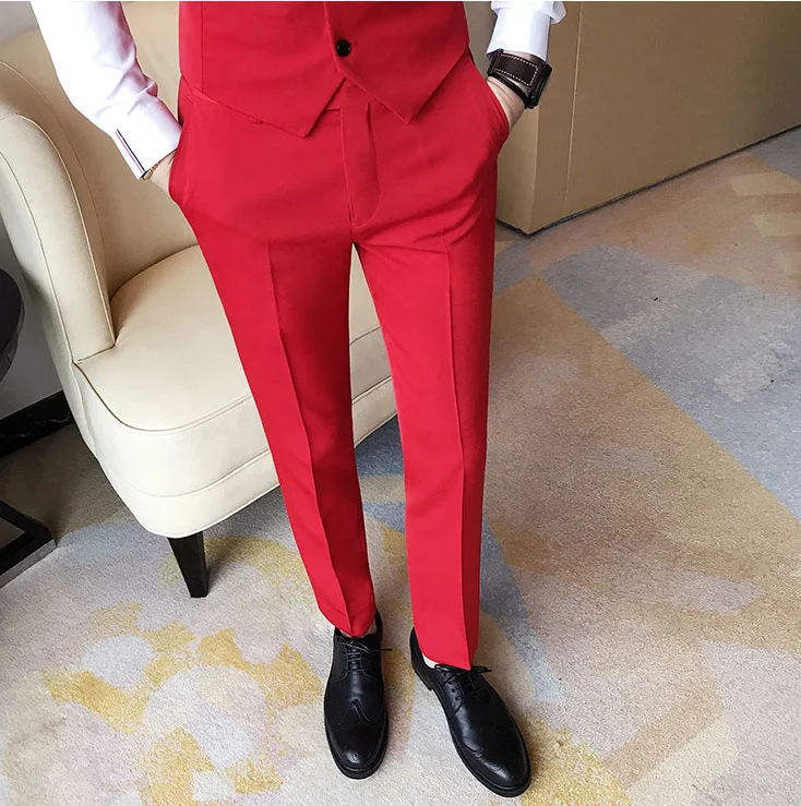 9 Color Summer Fashion Mens Suit Pants Pure Color Business Formal Pants  Slim Fit Office Mens Wedding Social Ankle Long Trousers