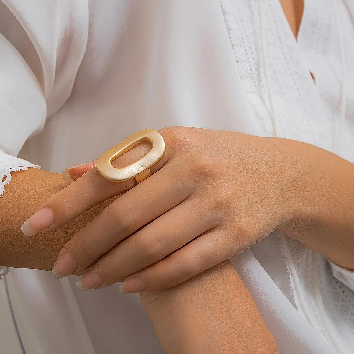 Exquisite Geometric Oval Adjustable Statement Ring