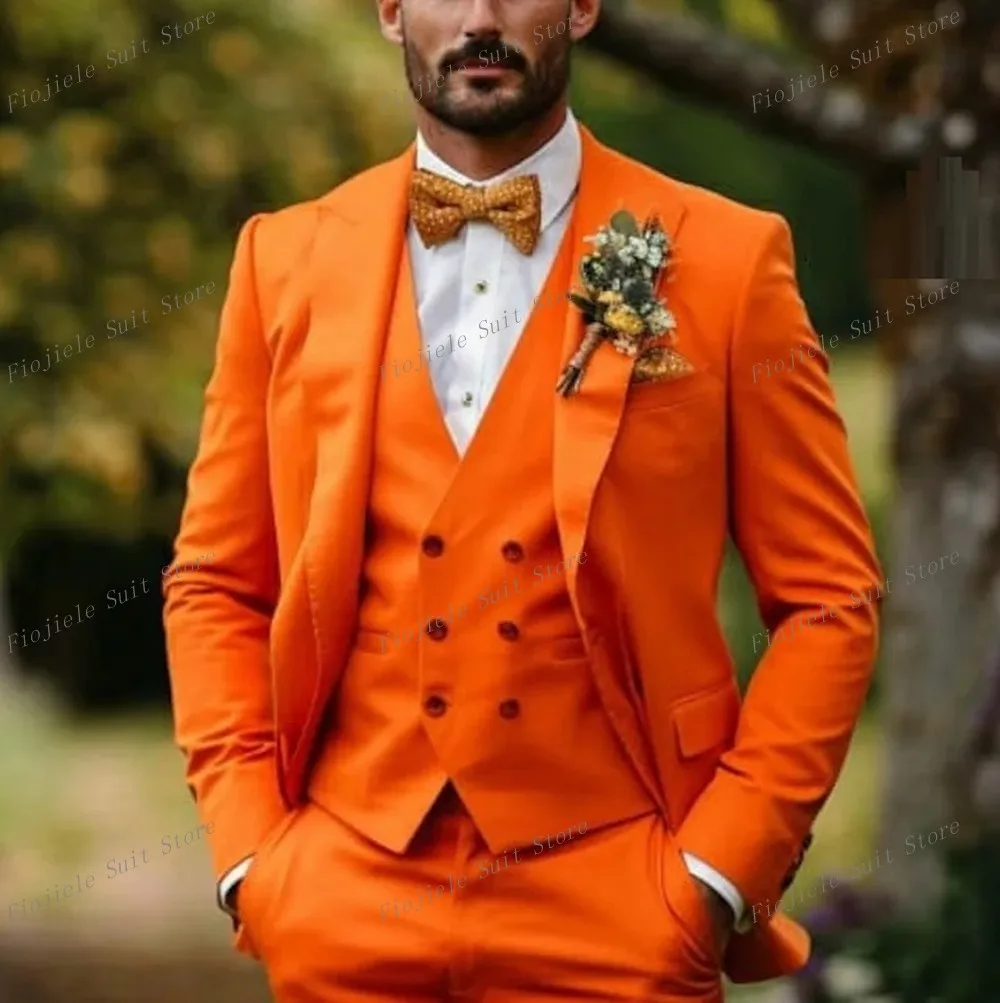 Esmoquin naranja para hombre, traje de negocios para novio