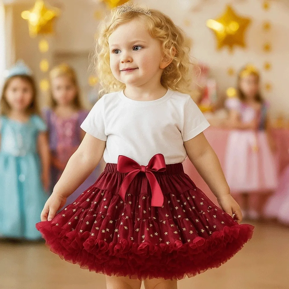 Star Sequins Girls Tutu Skirts Multi-layered Elastic Children Short Dress Breathable Lightweight Ballet Dance Skirt