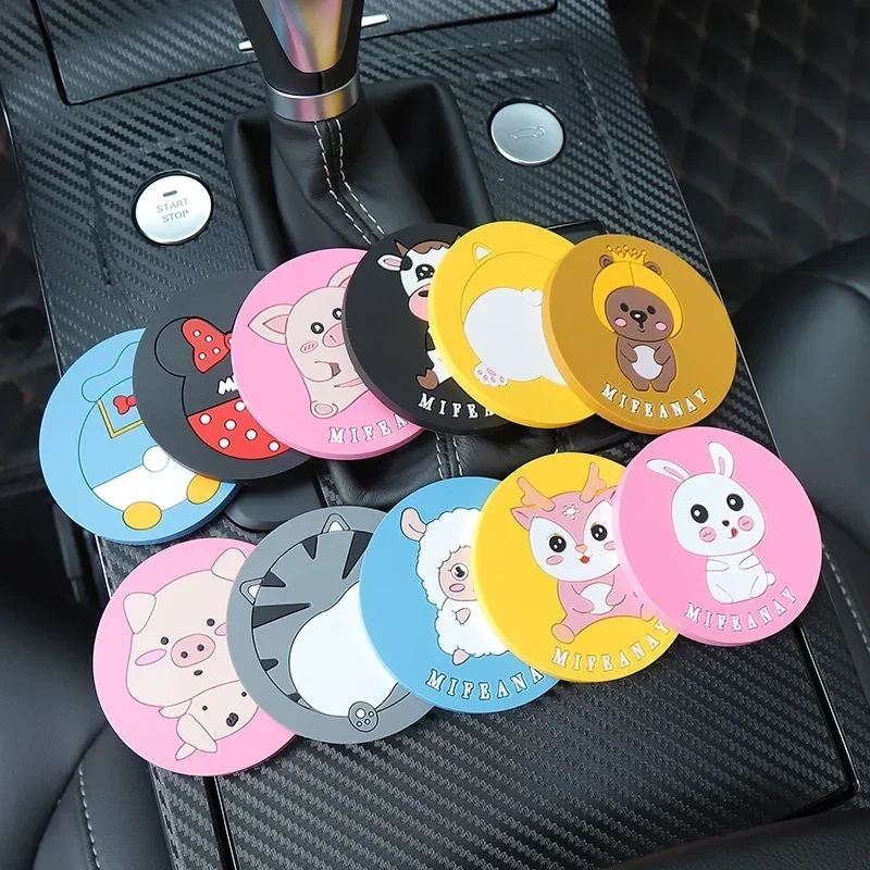 Car Assecories Car Coasters Anti-Slip Pad PVC Cup Holder Mat Decor Creativity Cartoon Coaster High Temperature Resistance cup holder coasters car coaster pads