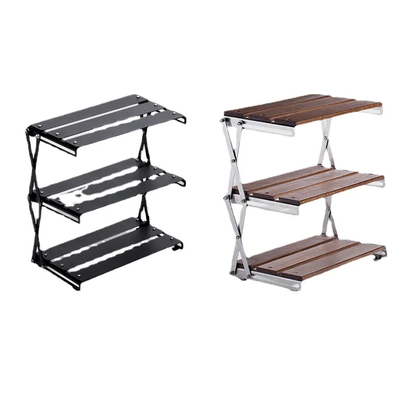 Outdoor Camping Rack Portable Three-tier Rack Easy To Carry Foldable Picnic Camping Barbecue Folding Table Storage Shelf Tables