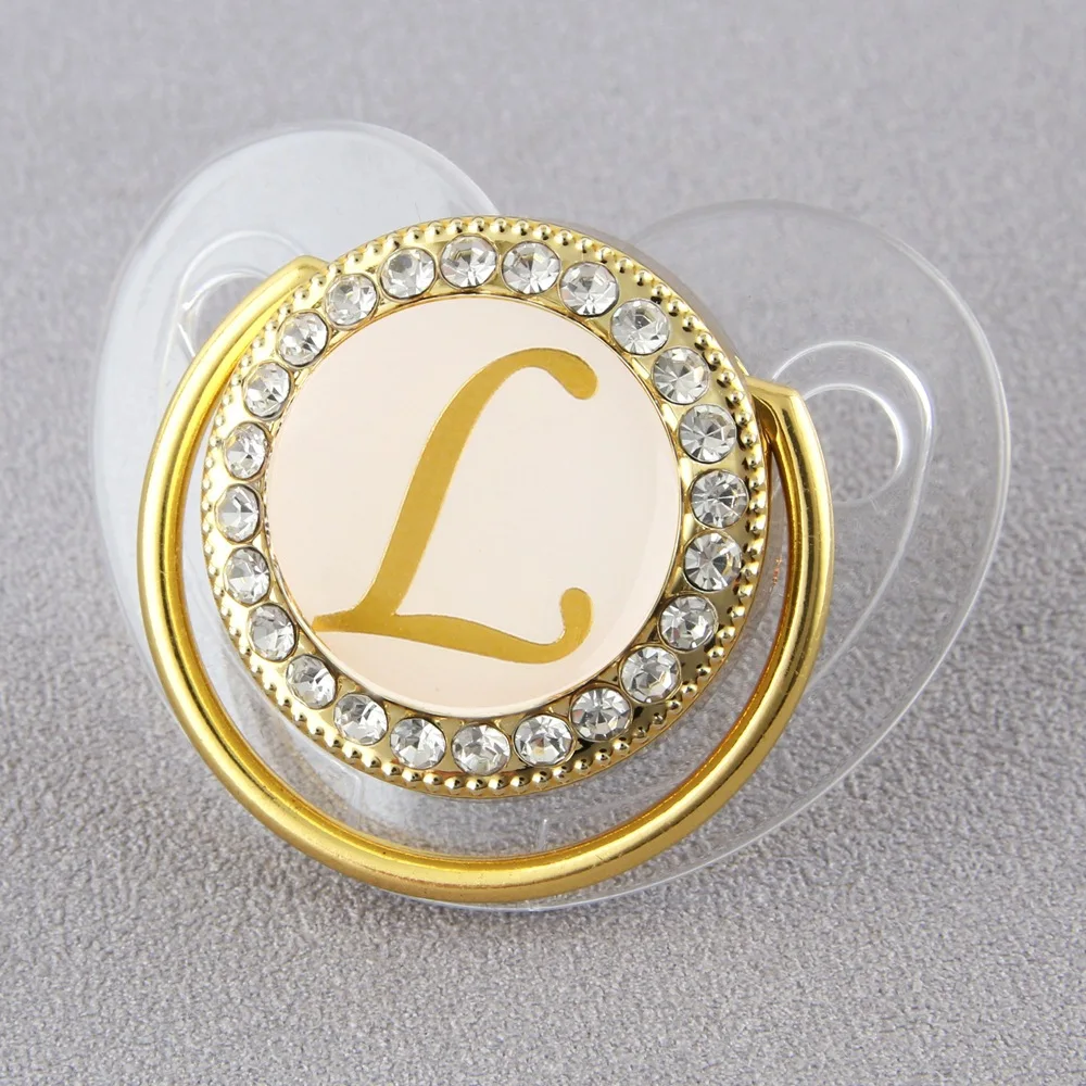 Chupeta Ouro Bling com a Letra Inicial do Seu Bebê