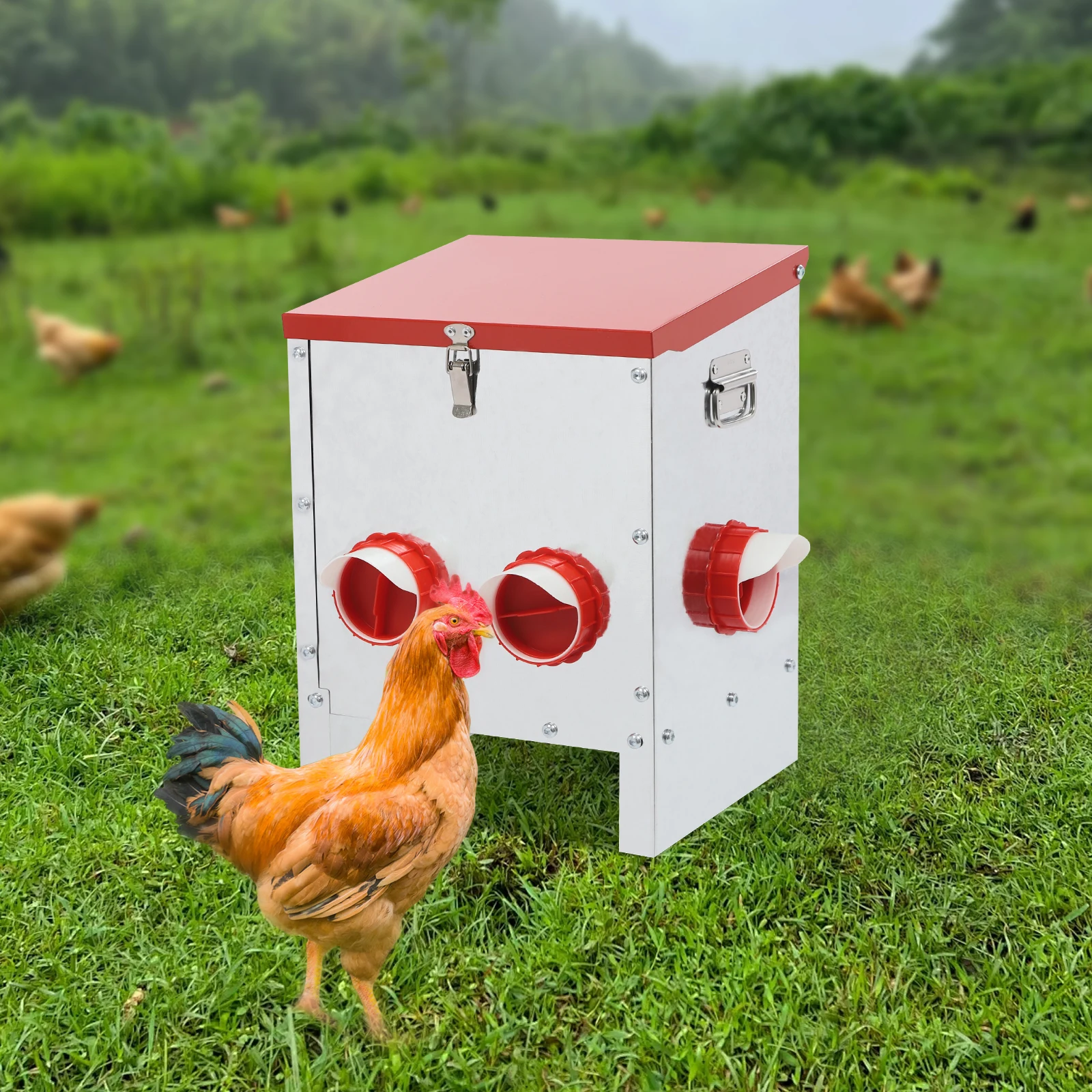 10L Chicken Feeder wear-Resistant Large Capacity Chicken Feeder Waterproof 32*32*41cm 6-Hole Chicken Feeder Poultry Feeding Supplies for Farms/Yards