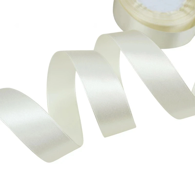 25 Yards/Roll Ivory Single Face Satin Ribbon Wholesale Gift Wrapping Christmas Handmade DIY Ribbons