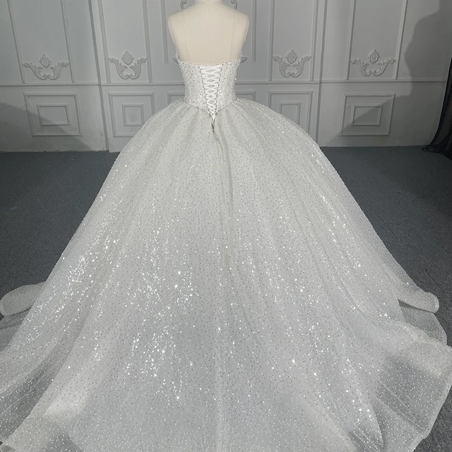 Luxury Wedding Dresses 2024 Lace Strapless Beading Crystal Sleeveless Sequins Ball Gown Lace Up vestidos novias boda 1123 2