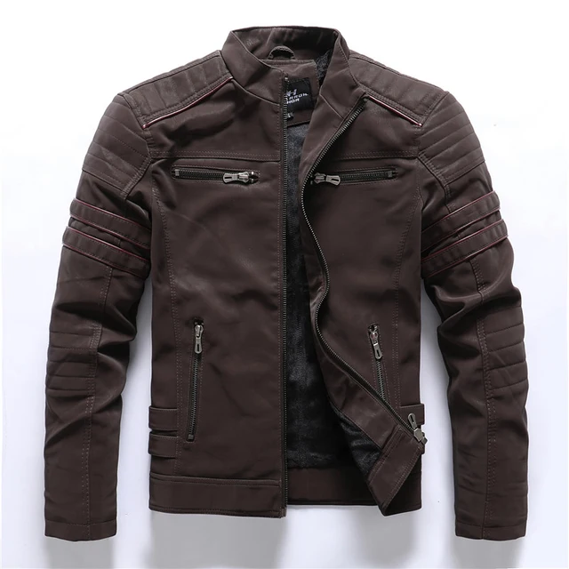 Men Winter Brand Leather Jacket Inner Fleece PU Coat Faux Leather Jackets 3