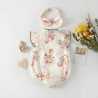 Toddler Girls Embroidered Floral Romper Set With Headband