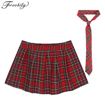 Women High Waist Plaid Pleated Mini Skirt with Necktie Japanese Schoolgirls Uniform Nightclub Outfit Carnival Cosplay Costume