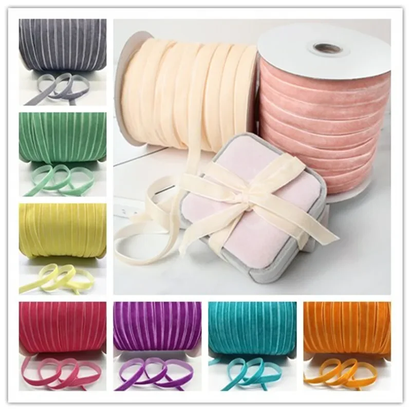 10mm Colour Single Face Glitter Line Polyester No Elastic Velvet Ribbon 5yards for Bowknot Christmas Ribbon Party Decorations