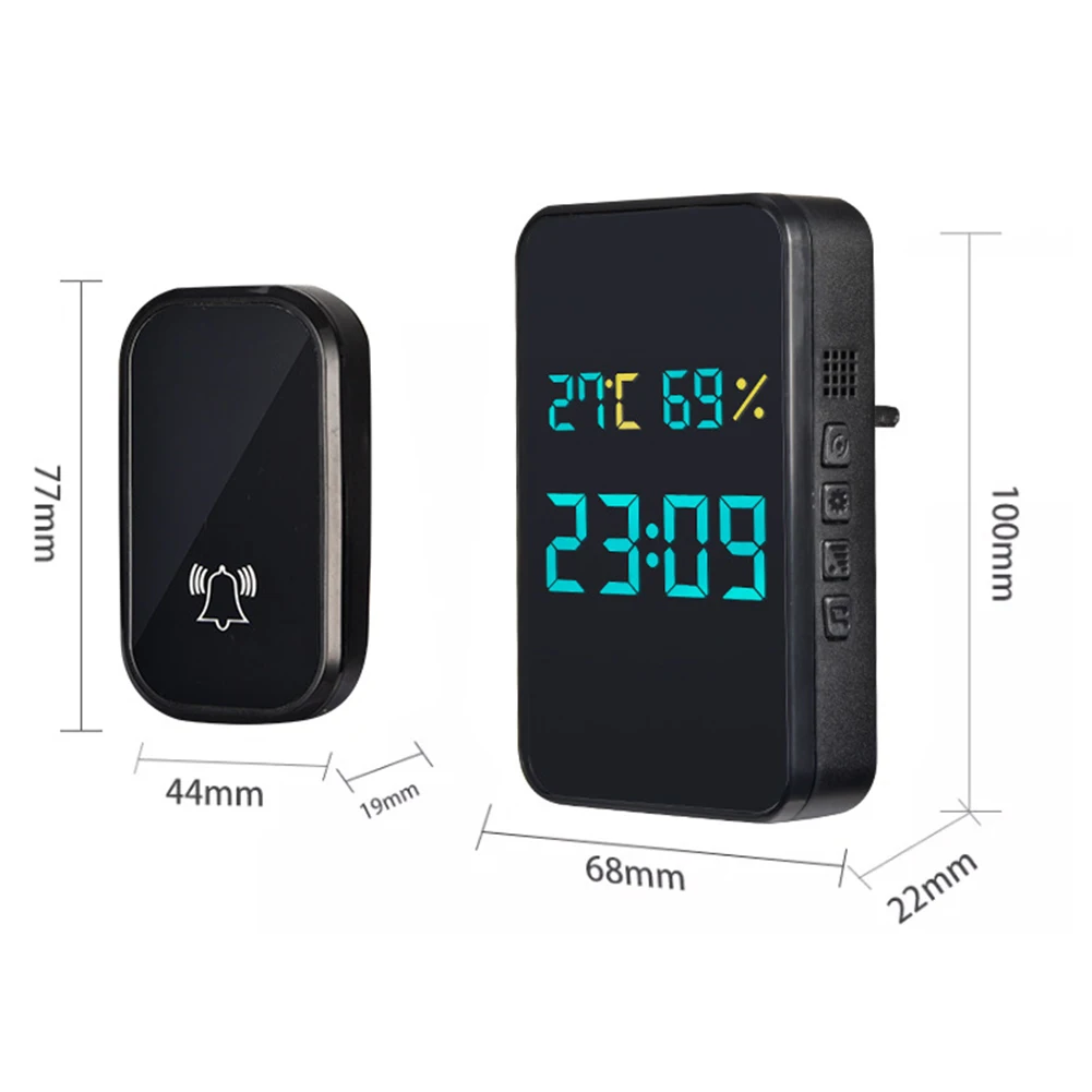 디스플레이 온도 자체 전원 벨 블랙 호환 초인종, EU 영국 미국 습도 블랙 제어 및 모니터