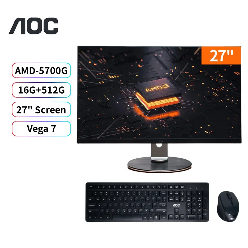 Aoc Computer All-In-One 27 Pollici Amd 5700G + 16G + 512G Desktop Gaming Adjustment Aio Home Office Game Computer Desktop Lendrits Daundaur