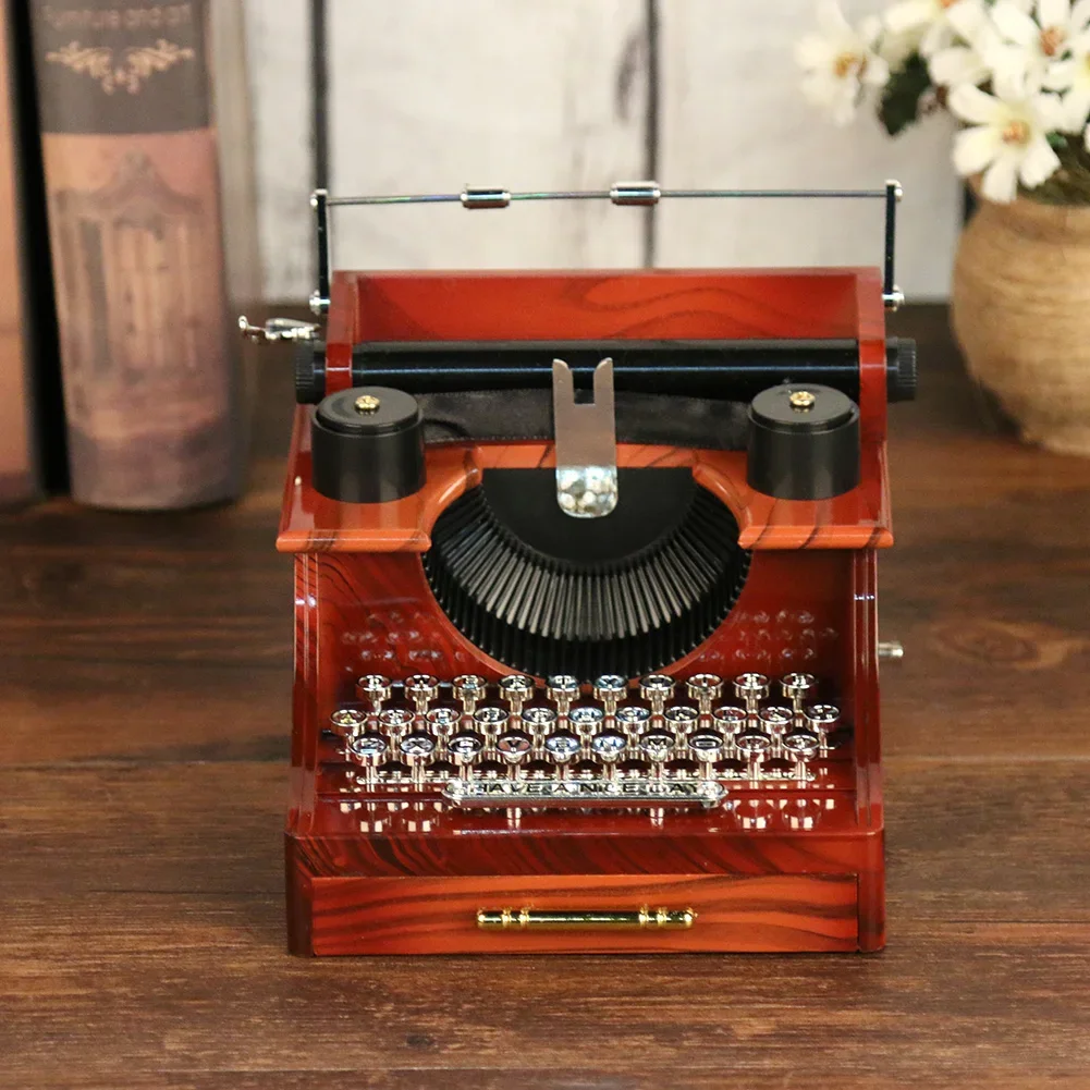 Mini Musical Case Typewriter Model 8 Notes Mechanical Musical Box Wood Metal Gift Ornaments for Kids Adults for Birthday Wedding 4