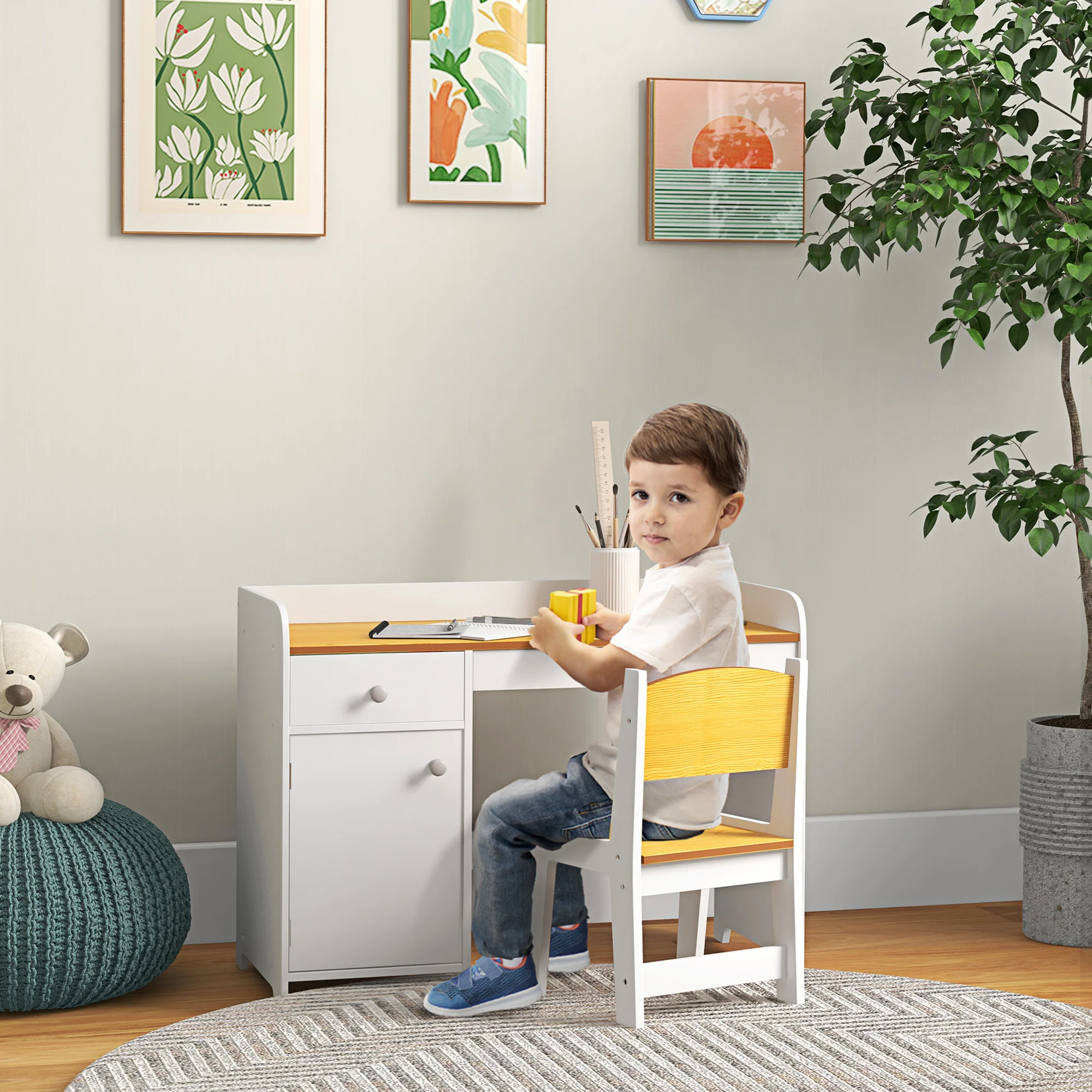 Bureau pour enfants Zonekiz Bureau pour enfants avec chaise blanche et naturelle 1 Bureau pour enfants Zonekiz Bureau pour enfants avec chaise blanche et naturelle 1