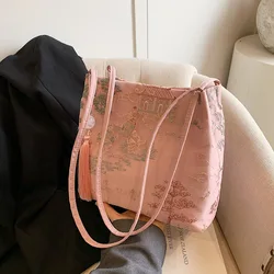 Trendy Large - Capacity Embroidered Canvas Tote Bag (Pink - 1)