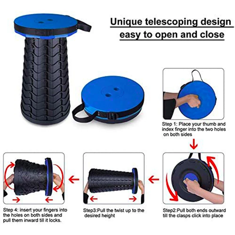 Upgraded-Portable Retractable Folding Stool Collapsible Telescoping Foldable Camping Stool for Adults for Outdoor Fishing