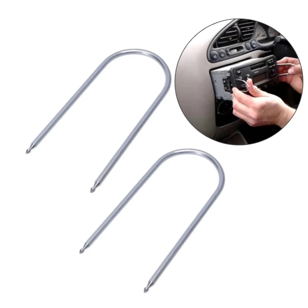 New Car Radio Remove Tool Auto Repair Double DIN Hand Tools Release Keys Silver Stainless Steel Stereo Extraction 4pcs set car radio stereo removal release key tools fit for mercedes benz interior accessories removal release tool keys