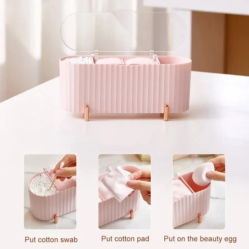 Cosmetic Storage Box With Lid Dustproof Desktop Makeup Remover Cotton Powder Puff Storage Organizer Bathroom Box