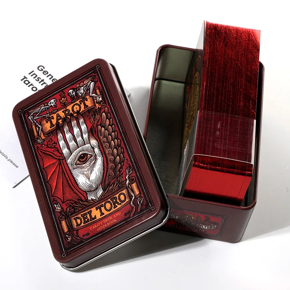 Del Toro Tarot in Tin Metal Box 78 Cards Gilded Edge Guidebook Light Seer's Tarot Deck Stocking Blooming Cat 2