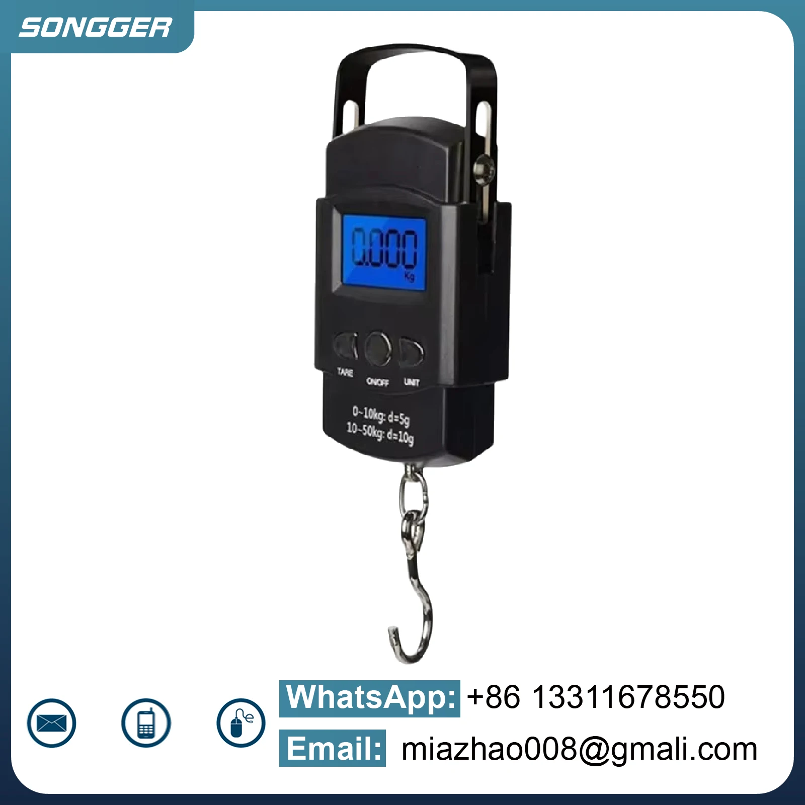 Portable Digital Hanging Luggage Scale with LCD Backlight and Hook - 50kg Capacity