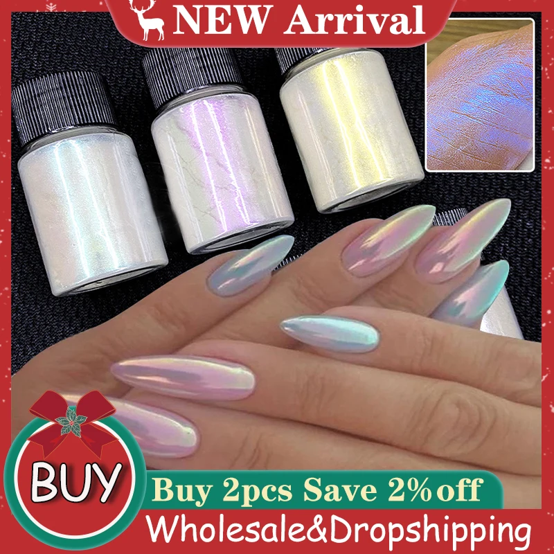 10G Mermaid Glitter Chrome Nail Art Powder Ice Clear Aurora Magic Nail Art Dust Mirror Effect Shiny Chrome Pigment Manicure Tool