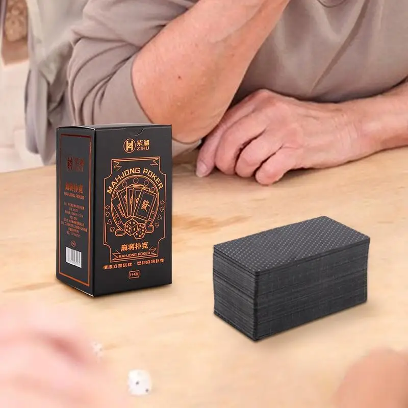 Mahjong Cards Game Travel Playing Deck Waterproof PVC Mahjong Card Interactive Board Games AdultsCards Mahjong Fun For Class 4