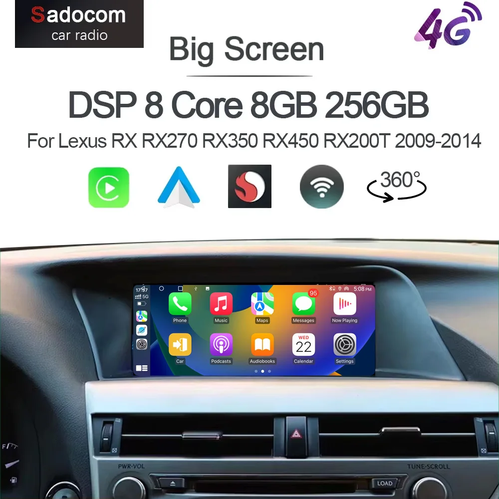 Qualcomm Carplay 10,25 "Android 13 Radio de coche reproductor GPS Radio estéreo Multimedia para Lexus RX RX270 RX350 RX450 RX200T 2009-2014 1