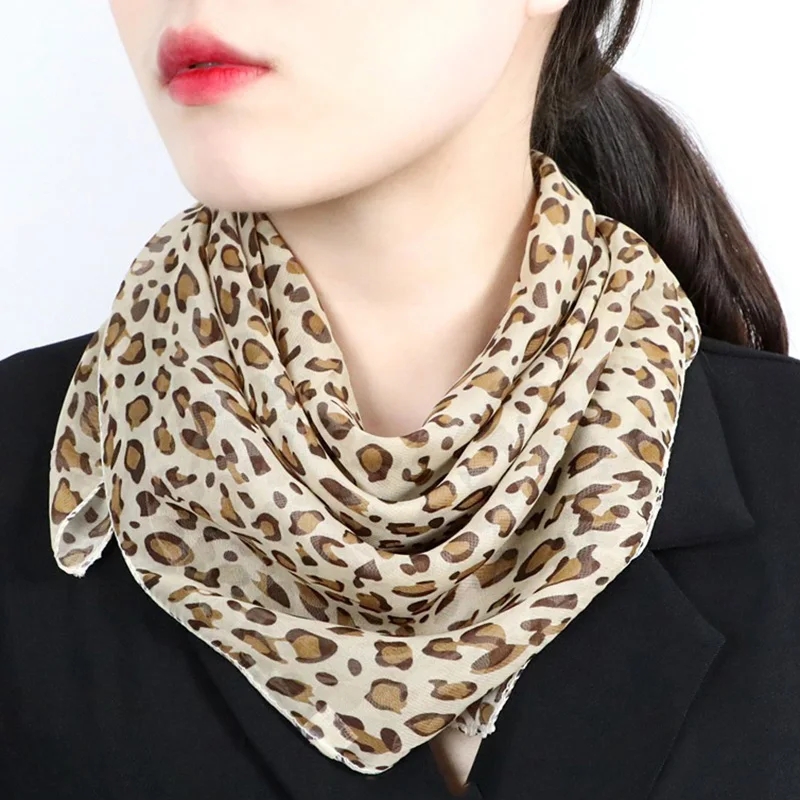 Fashion Leopard Print Square Silk Scarf 60x60cm Summer Thin Chiffon Shade Sunscreen Scarves Neck Guard Woman's Shawl V18 4