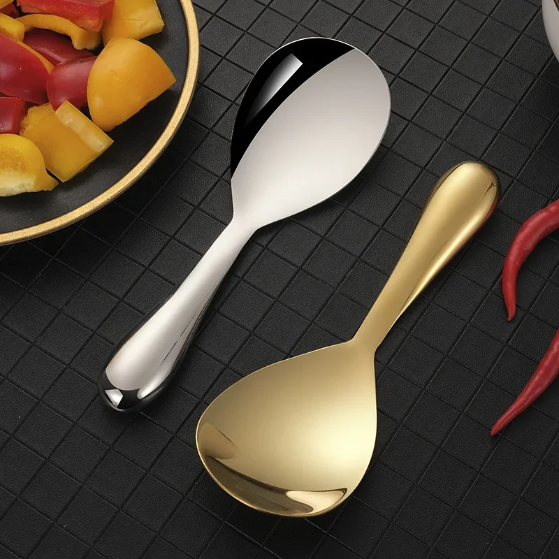 Stainless Steel Spoons Silver Gold Soup Rice Spoon Tableware Stainless Steel Long Handle Cooker Scoop Buffet Serving Cutlery