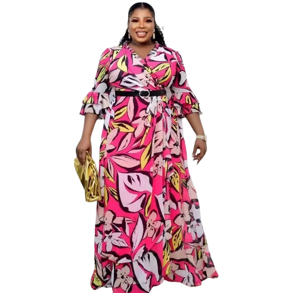 

African Maxi Dresses For Women With Belt High Waist Robes 2023 Fashion New Print Streetwear Dashiki Long African Dress Vestidos