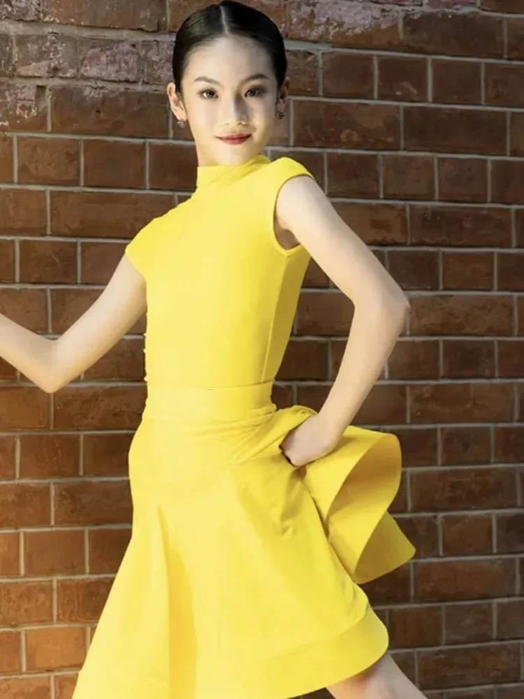 Dance Dress Green Ballroom Latin Short Sleeve Girls American Dance Rumba Cha Cha Samba Tango Costume Competition Practice Kids