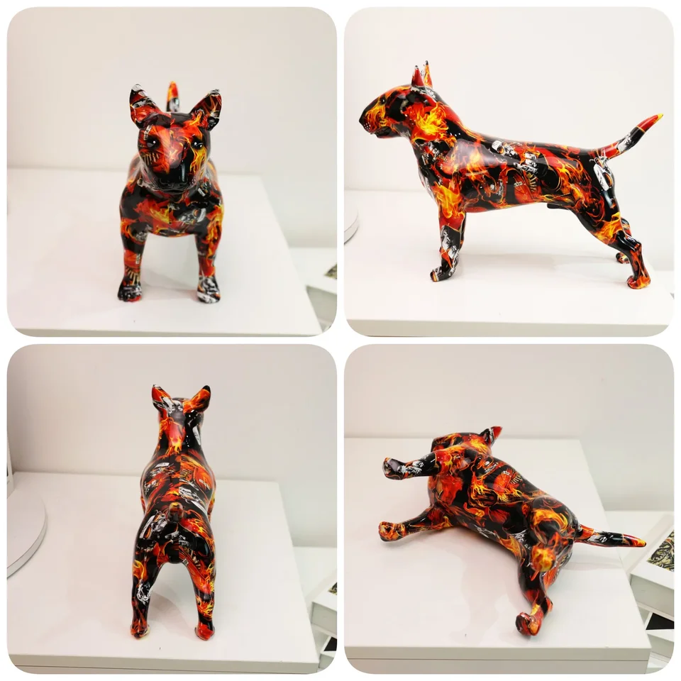 Kunst Creatieve Eenvoudige Kleurrijke Bull Terrier Ornamenten Standbeeld Hars Huisdier Hond Beeldje Ambachten Woondecoratie Kleur Modern Kantoor Desktop Craft (G861 Rood