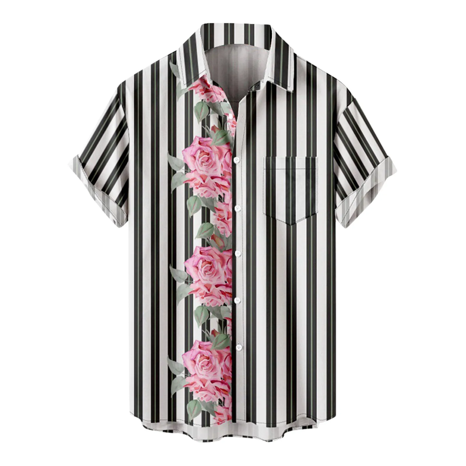 Fashion Hawaiian Shirts For Men 2023 Summer Casual Stripe Print Short  Sleeved Shirt Mens Elegant Flower Shirt camisas y blusas