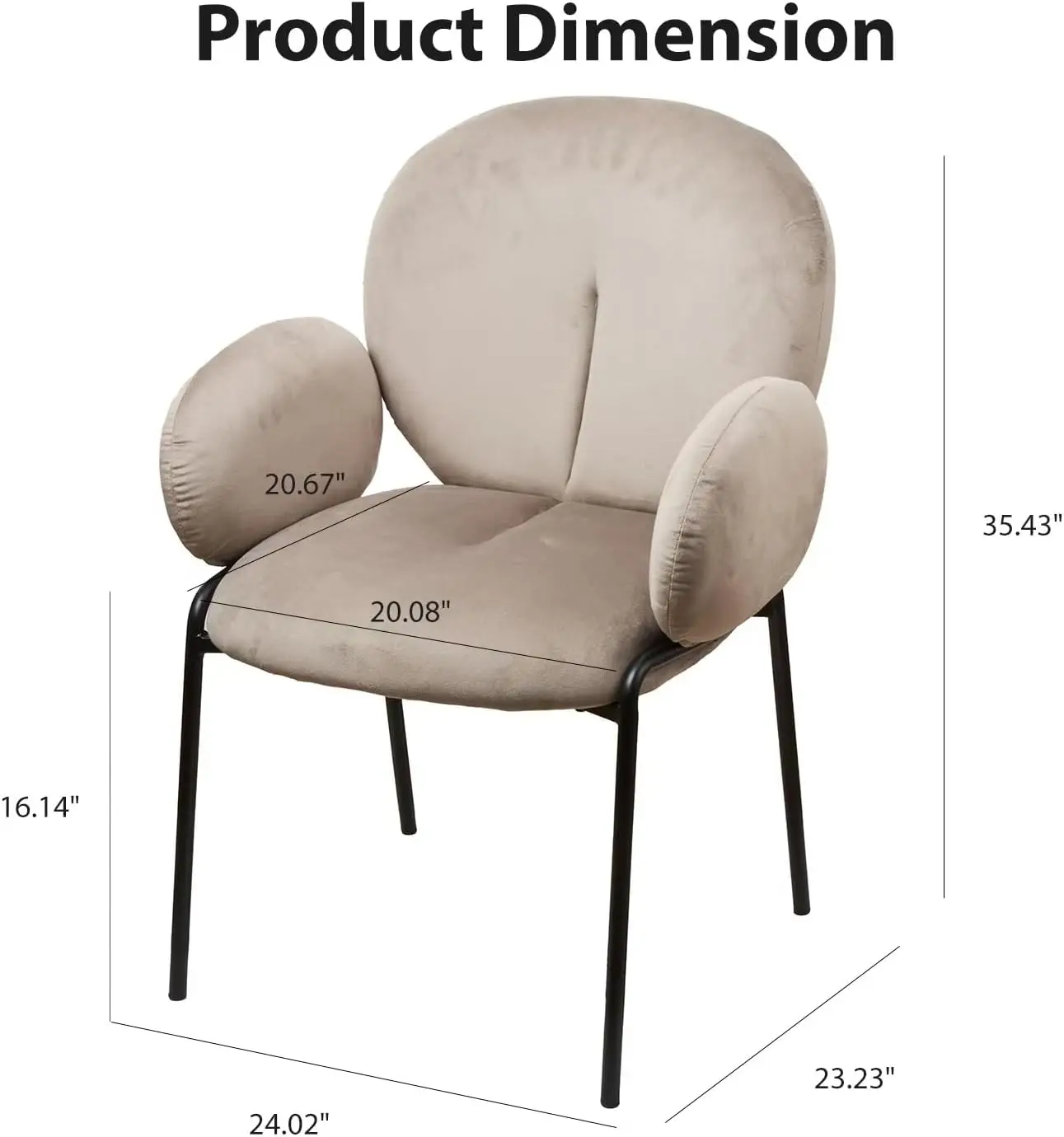 Modern Upholstered Arm Chair. Dining Velvet. Sturdy Metal Legs. Heavy Duty. For Living & Dining Room. Gray.