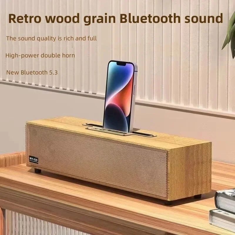 

Retro Wooden Long Wireless Bluetooth 5.3 Speaker TF Card USB Flash Computer Dual Speakers Outdoor Heavy Bass Stand Home Stereo