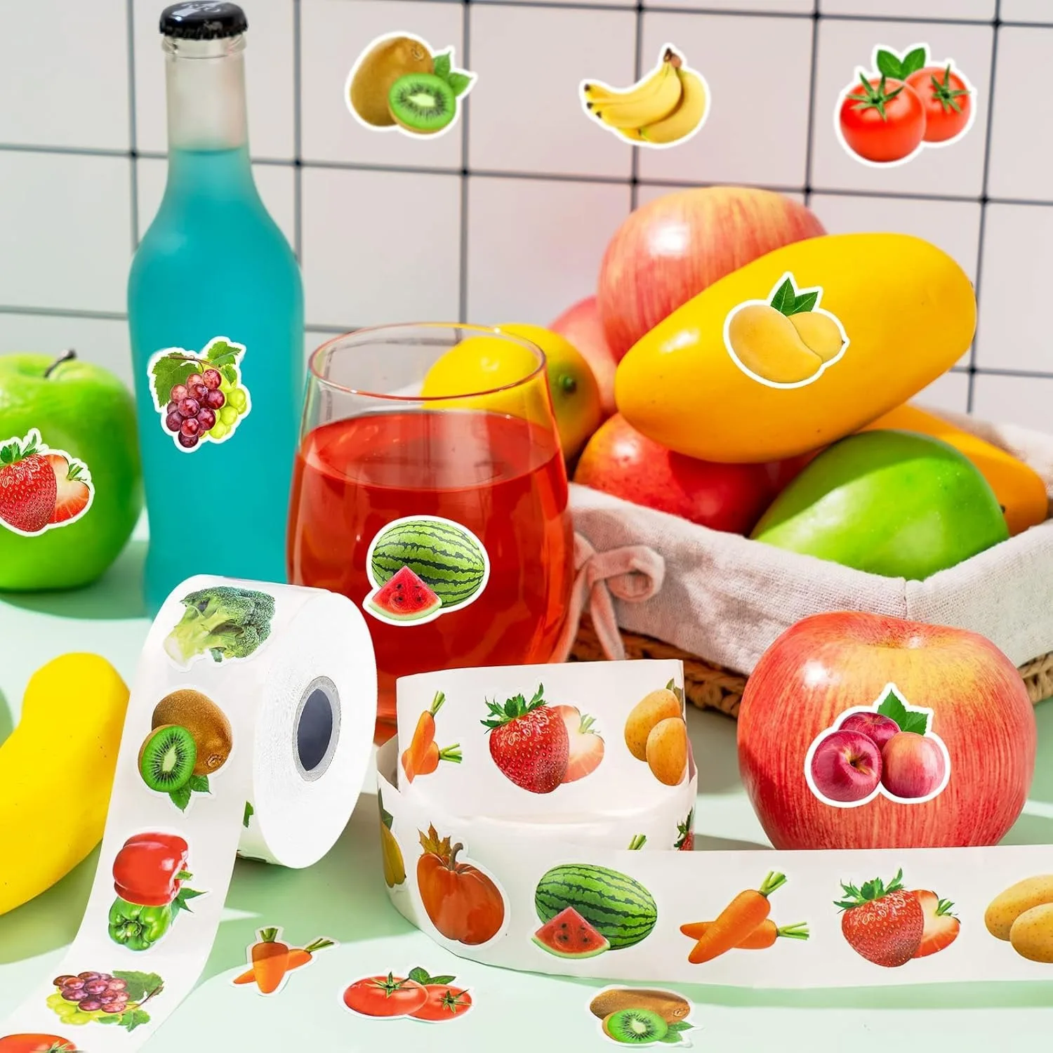 100-500pcs 다채로운 과일 야채 스티커 생일 베이킹 웨딩 파티 선물 포장 라벨 스크랩북 편지지 스티커