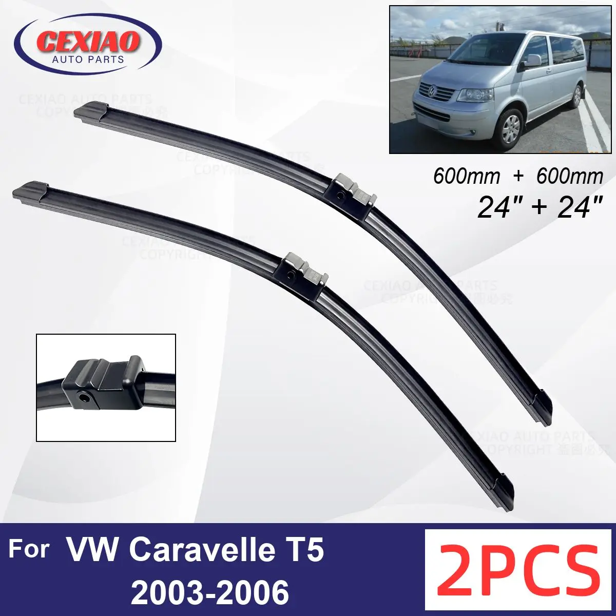 

Автомобильный стеклоочиститель для VW Caravelle T5 2003-2006, мягкие резиновые стеклоочистители для лобового стекла автомобиля, 24 дюйма, 24 дюйма, 600 мм, 600 мм