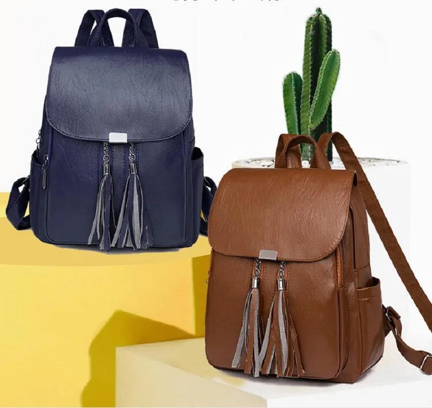 Women New Luxury Fashion Tassel High Quality Soft Leather Backpack Large Capacity Travel Shoulder Bags Laptop School Bag Totes