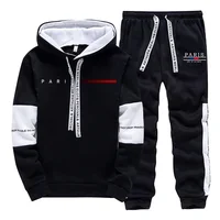 2025 Trendy Paris Print Hooded Tracksuit Men Winter Autumn Casual Jogging Outfit Athletic Sportswear Sweatpants Men's Clothes