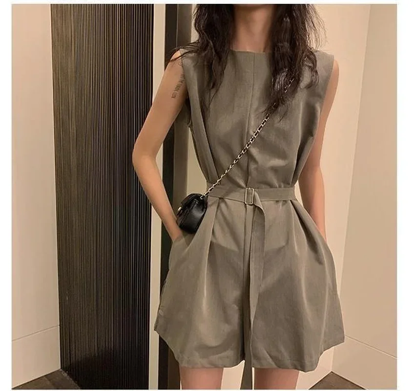 2021 Women Summer Overalls Shorts Gray Black Bodysuit High Waist Wide Leg Jumpsuit New Women Chic Fashion Y2k Ladies Apparel 2021 summer sexy off shoulder jumpsuit women skinny streetwear office ladies colorblock ruffles bodycon slim fit jumpsuits