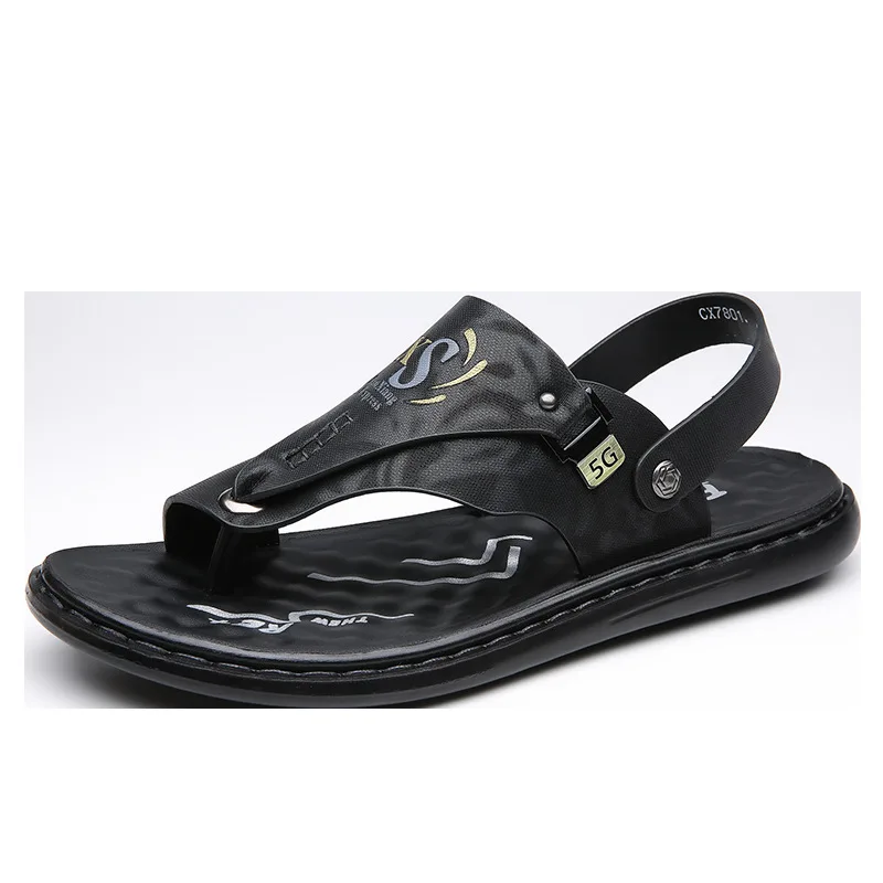 Summer Men's Leather Sandals Breathable Soft Sole Casual Trendy Beach Shoes leather sandals