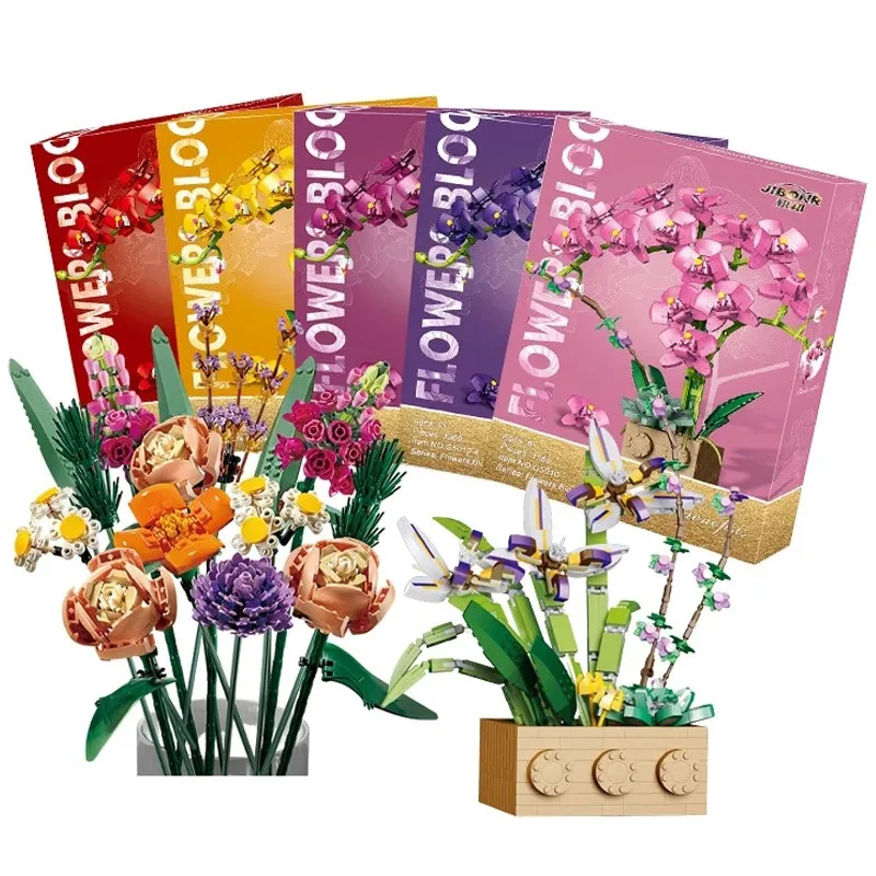 

Simulation Bouquet Orchid Rose Flower Arrangement Building Blocks Home Decoration Kid Flower DIY Assembling Educational Toy Gift