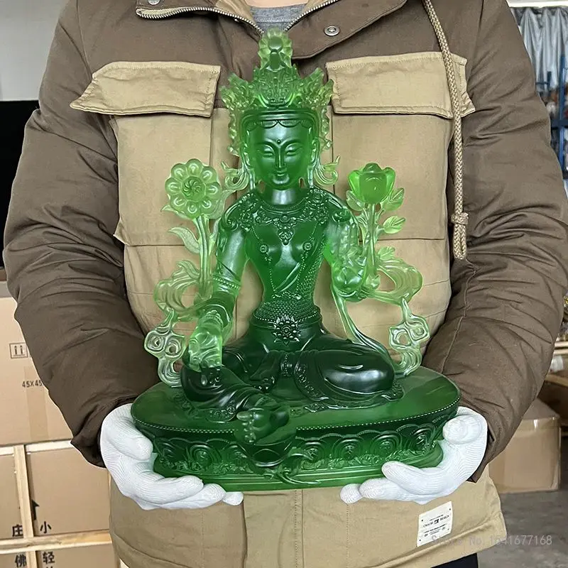 

Green Tara Buddha Statue Sculpture Decoration Resin Crafts Esoteric Holy Salvation Household Desktop Gold Plated Decoration, 1Pc