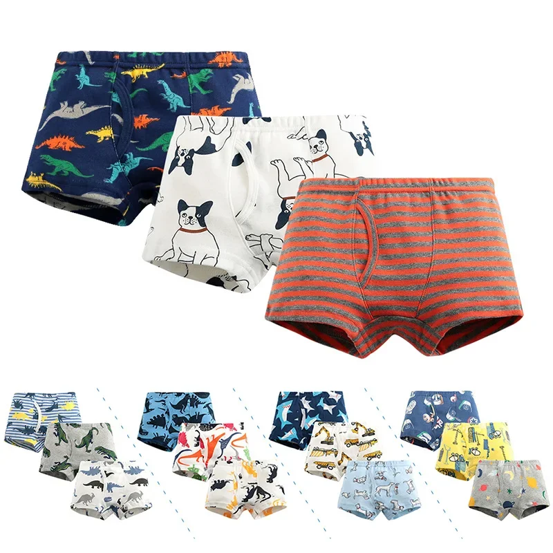 

Kids Boys Cotton Boxer Briefs 3-10 Years Teen Boys Underpants 3pcs Cartoon Dinosaur Teenages Students Underwear