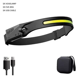 Enhanced Headlamp with COB LED Sensor and USB Rechargeable Battery - 5 Lighting Modes (1pc with box)