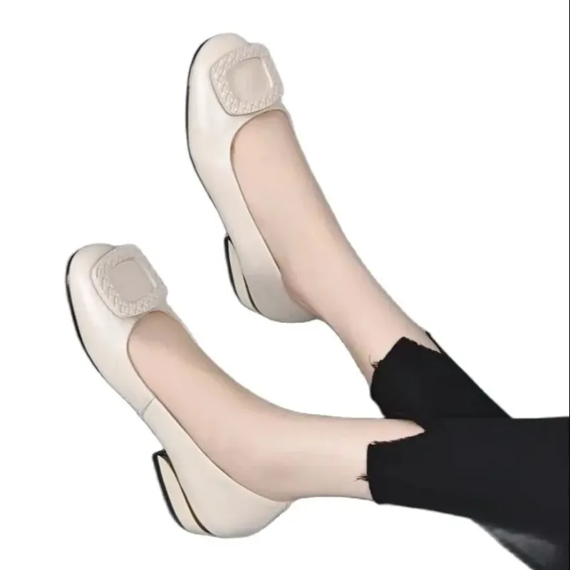 Women Pumps Soft Pu Leather Women's Low Heel Shoes Shallow Mouth All-match Pumps Thick Heels Ladies Work
