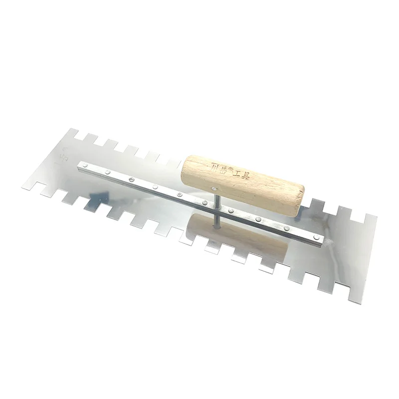40cm Stainless Steel Standard Square Notch Tiling Trowel Both Sides 15x15mm Toothed Construction Trowel Blade Skimming Spatula